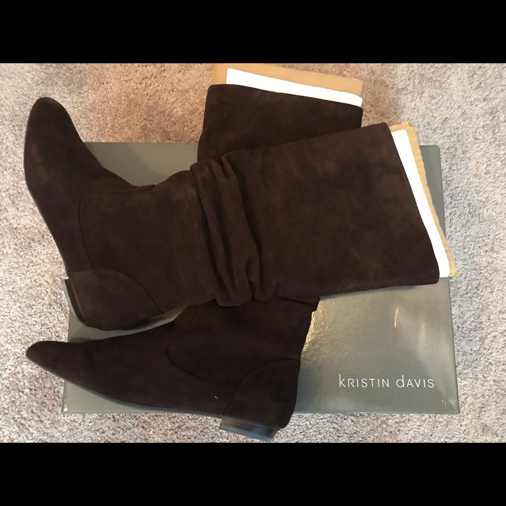 Vintage BOHO Brown Suede Leather Flat Heel Slouch Boots - 2026 Comeback